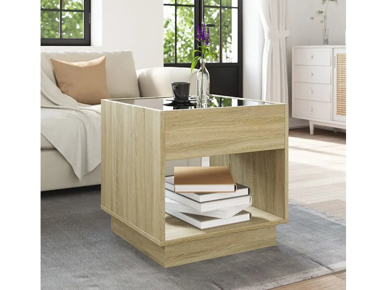 Online Mesa de centro | Mesa de apoio luzes LED Infinity 50x50x50 cm carvalho sonoma Castanho