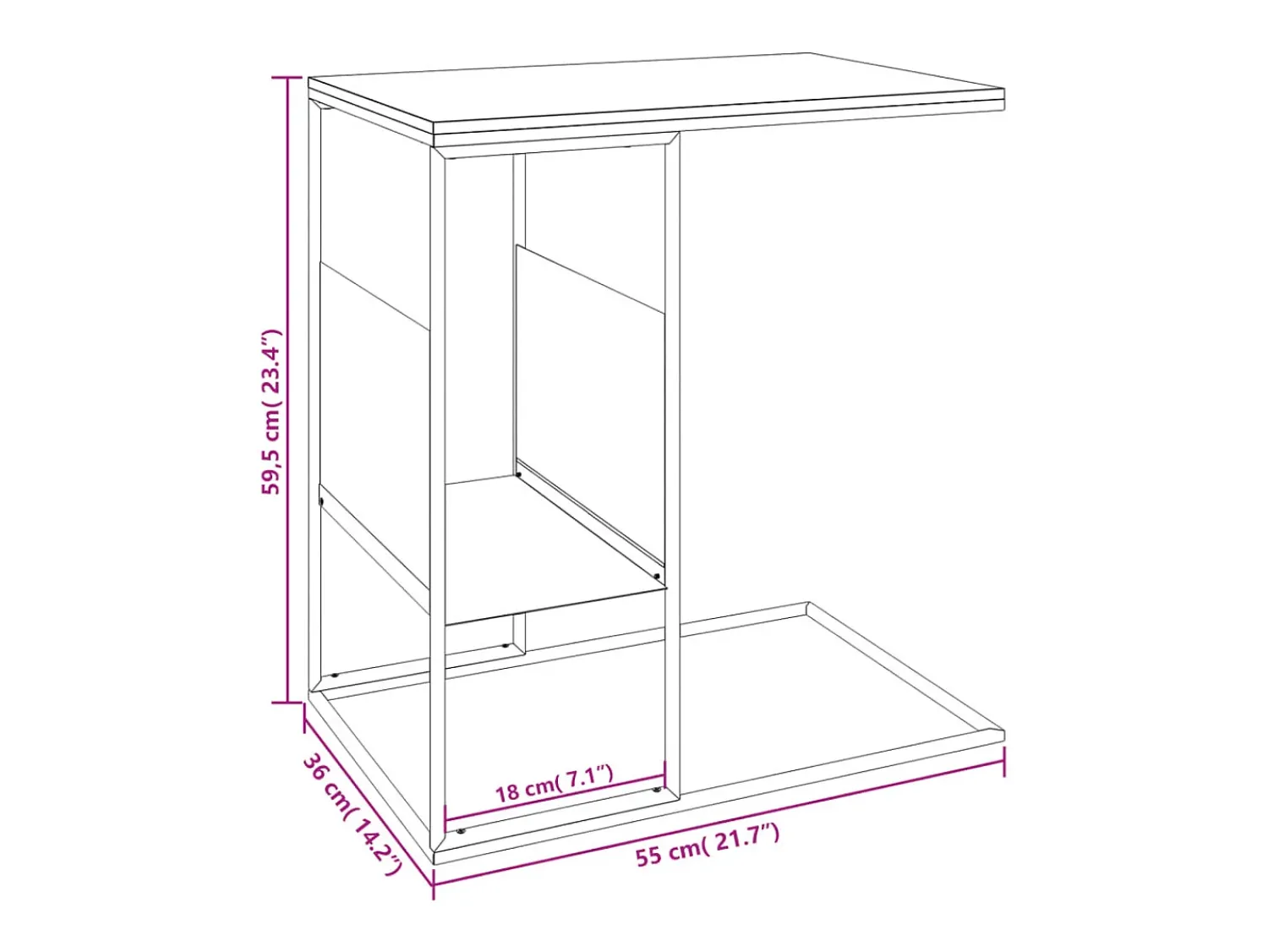 Mesa de centro | Mesa de apoio 55x36x59.5 cm derivados de madeira^ Mesa De Centro