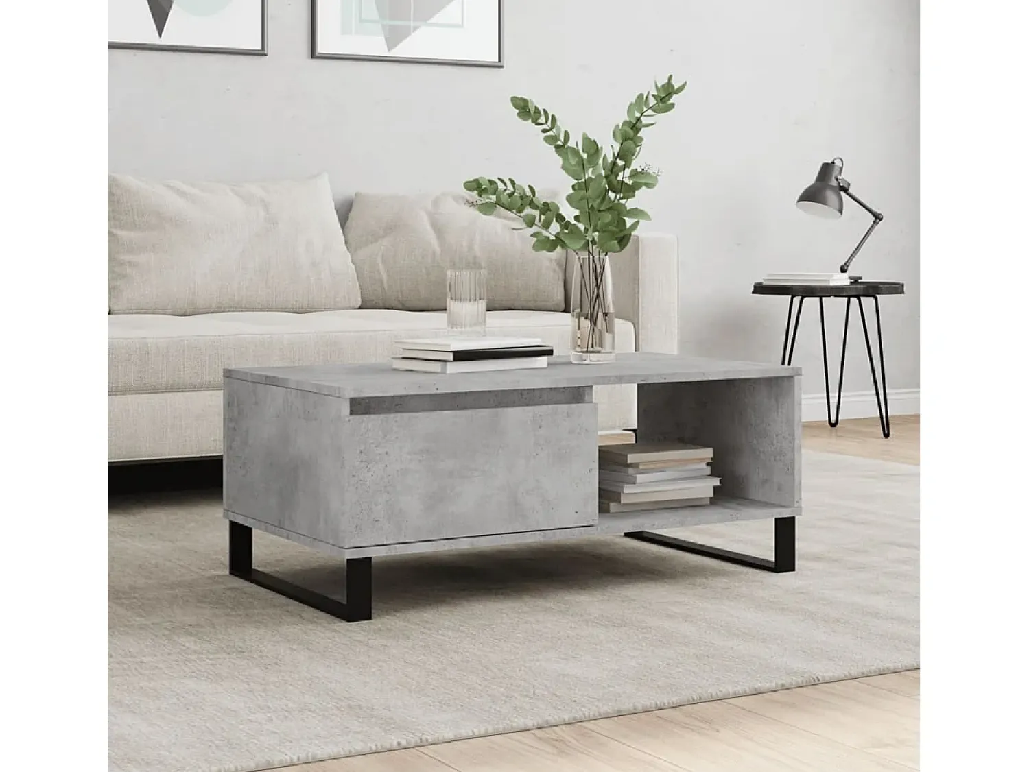 Mesa De Centro| Mesa de centro | Mesa de apoio 90x50x36.5 cm derivados madeira cimento Cinzento