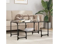 Hot Mesa de centro | Mesa de apoio com topo em vidro 98.5x50x45 cm aço Preto