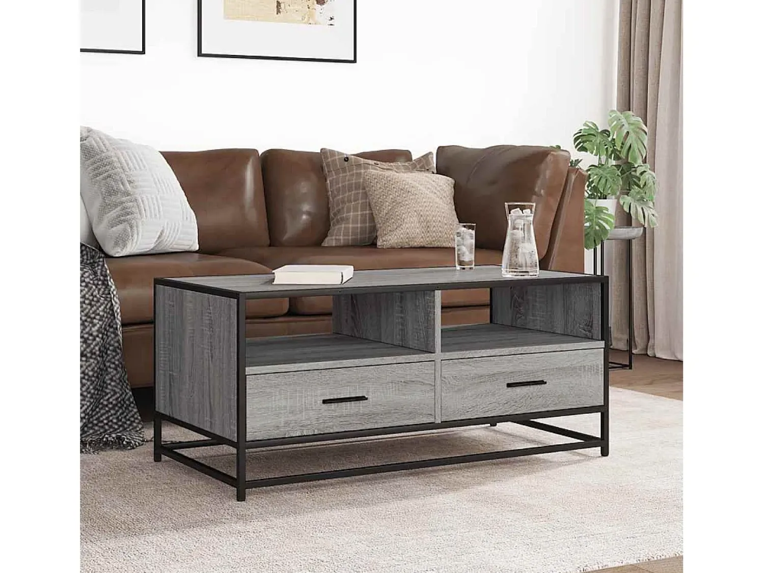 Sale Mesa de centro | Mesa de apoio 100x50x45cm derivados madeira/metal cinza sonoma Cinzento