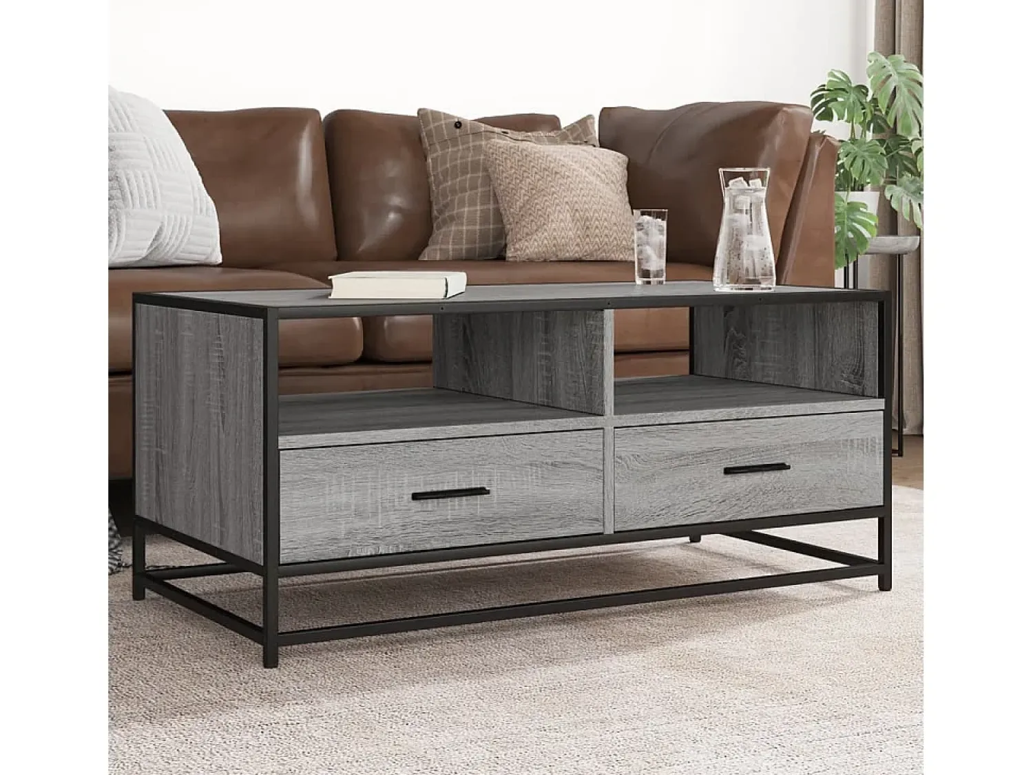 Sale Mesa de centro | Mesa de apoio 100x50x45cm derivados madeira/metal cinza sonoma Cinzento