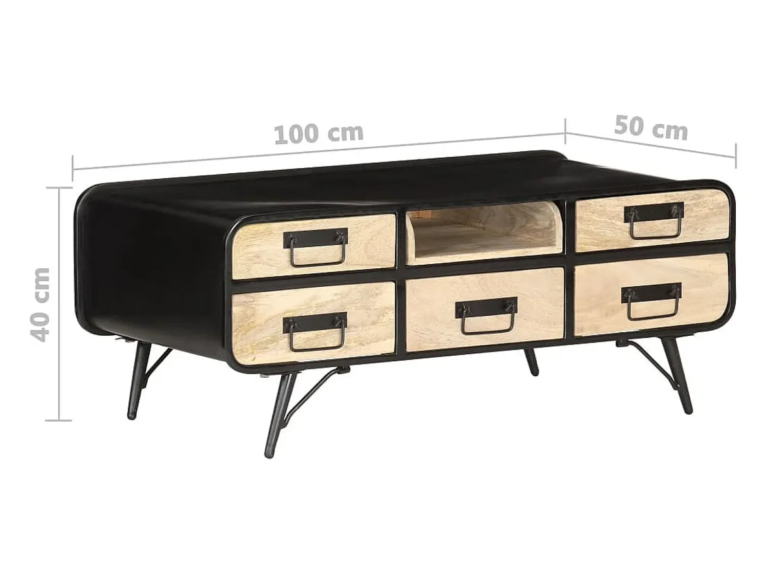 Mesa De Centro* Mesa de centro | Mesa de apoio | Mesa de café 100x50x40 cm madeira de mangueira maciça Preto