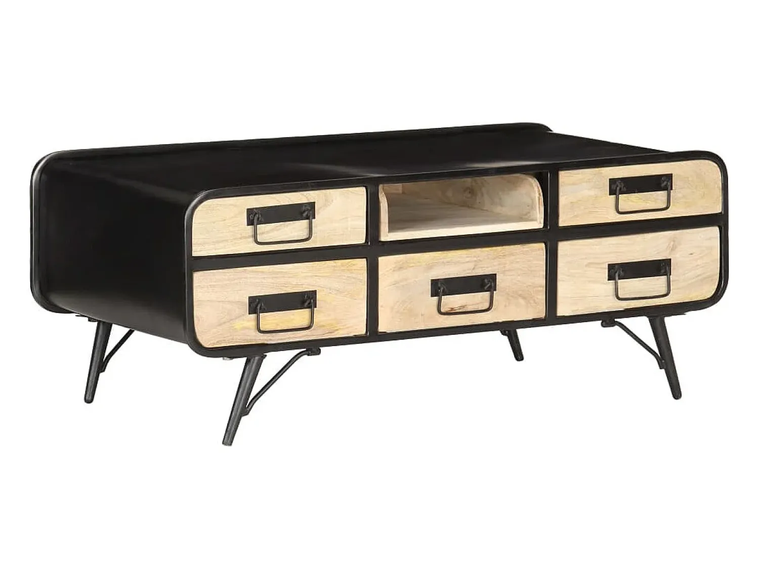 Mesa De Centro* Mesa de centro | Mesa de apoio | Mesa de café 100x50x40 cm madeira de mangueira maciça Preto