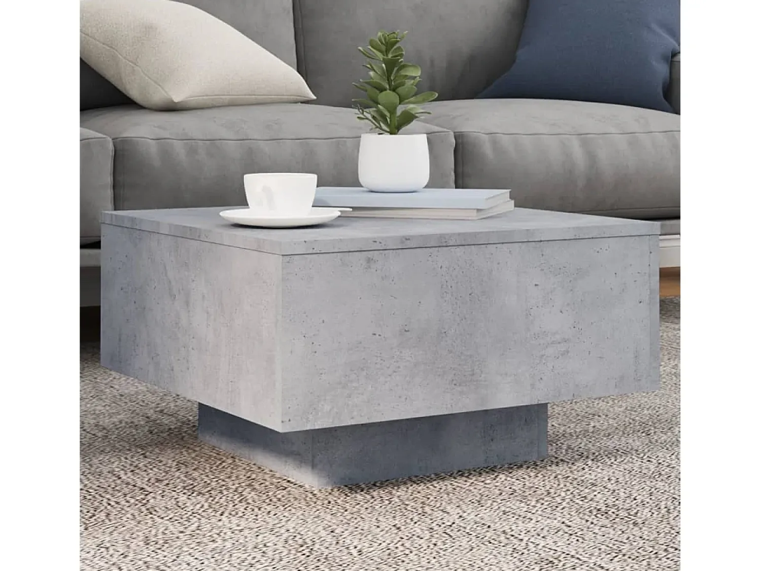 Mesa de centro | Mesa de apoio com luzes LED 55x55x31 cm cimento^ Mesa De Centro