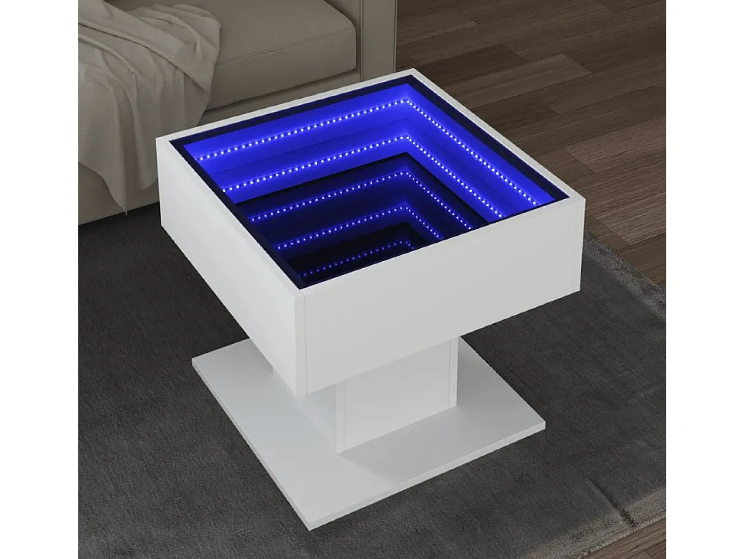 Mesa De Centro* Mesa de centro | Mesa de apoio c/ LEDs 50x50x45cm derivados de madeira Branco
