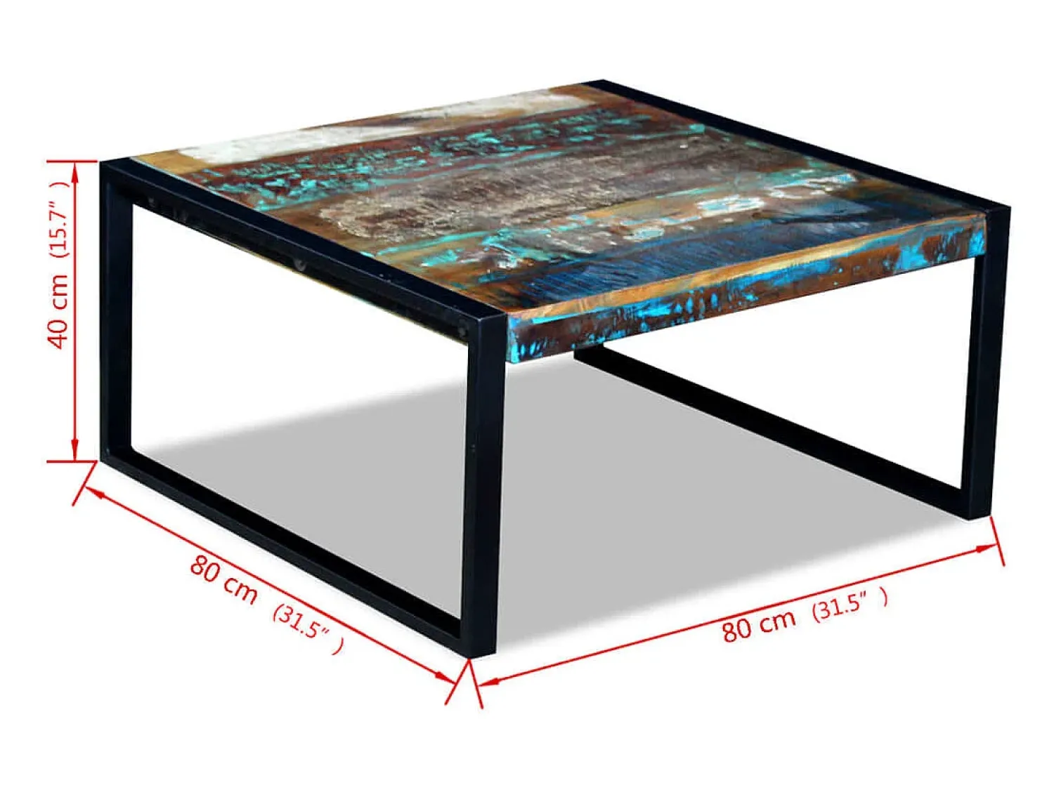 Mesa de centro | Mesa de apoio 80x80x40 cm madeira reciclada maciça^ Mesa De Centro