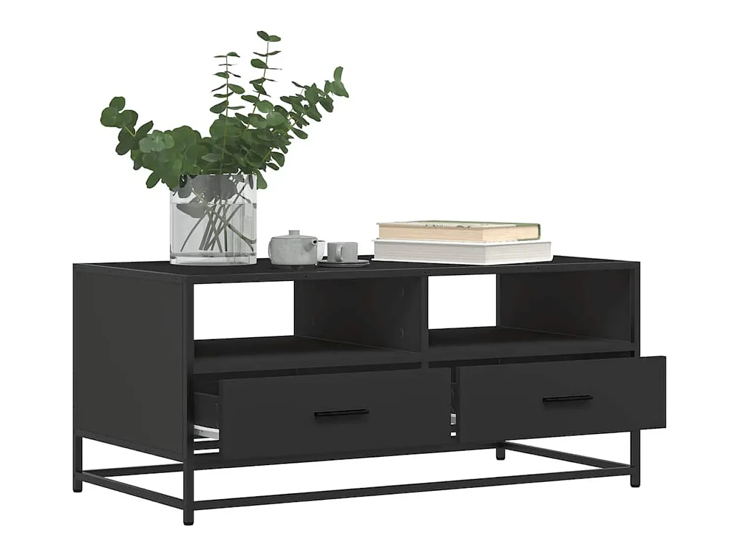 Mesa De Centro| Mesa de centro | Mesa de apoio 100x50x45 cm derivados de madeira/metal Preto