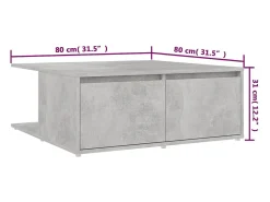 Mesa De Centro* Mesa de centro | Mesa de apoio 80x80x31 cm contraplacado cimento Cinzento