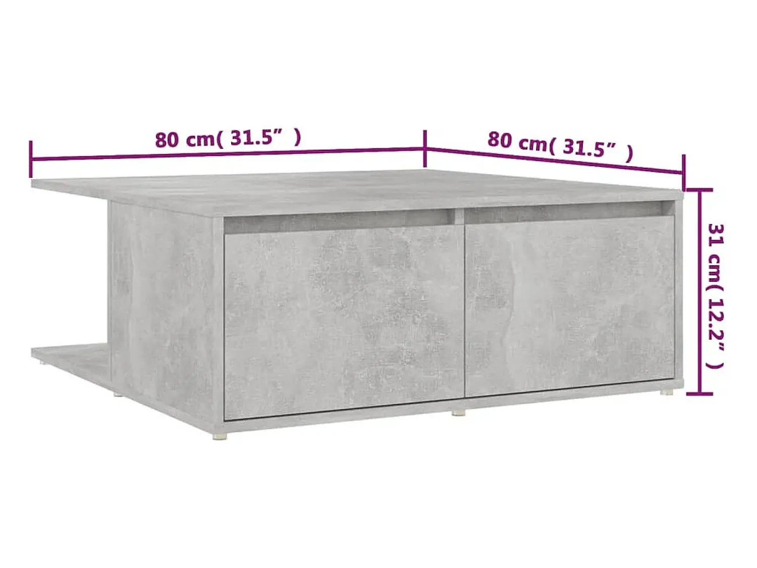 Mesa De Centro* Mesa de centro | Mesa de apoio 80x80x31 cm contraplacado cimento Cinzento