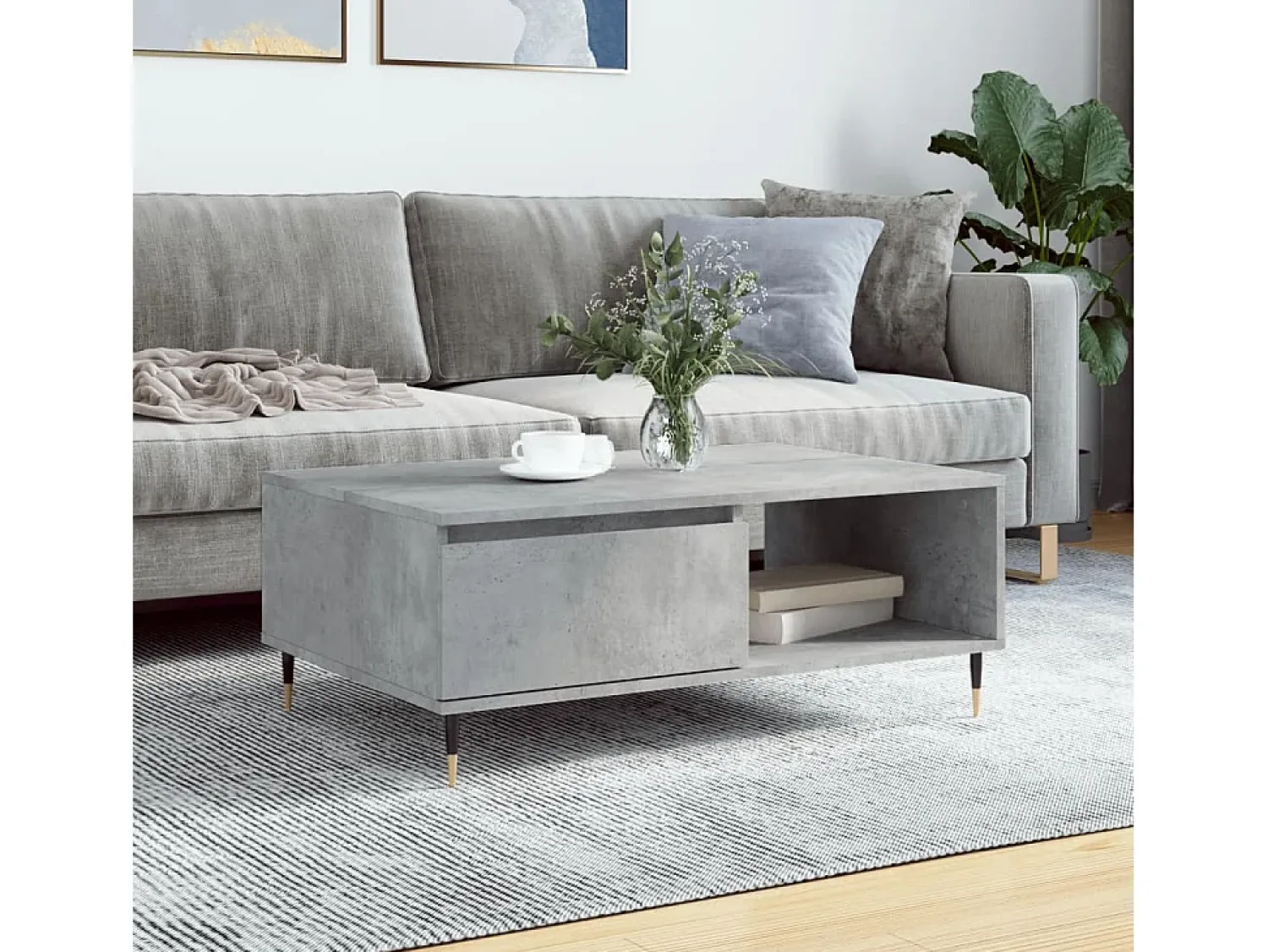 Online Mesa de centro | Mesa de apoio 90x60x35 cm derivados madeira cimento Cinzento