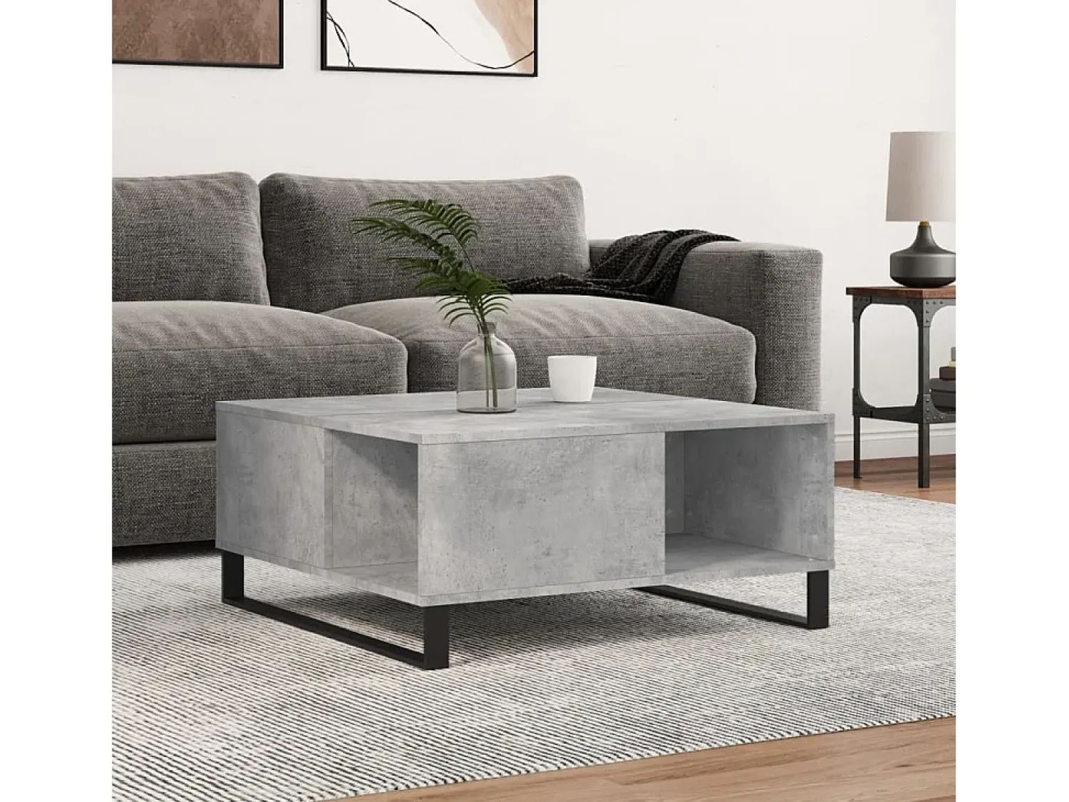 Mesa De Centro* Mesa de centro | Mesa de apoio 80x80x36.5 cm derivados madeira cimento Cinzento