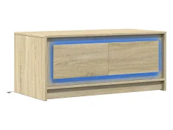 Outlet Mesa de centro | Mesa de apoio c/ luzes LED derivados madeira carvalho sonoma Castanho