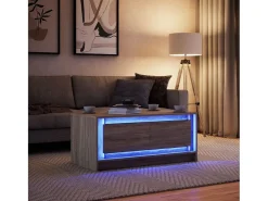 Outlet Mesa de centro | Mesa de apoio c/ luzes LED derivados madeira carvalho sonoma Castanho