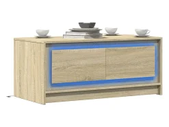 Outlet Mesa de centro | Mesa de apoio c/ luzes LED derivados madeira carvalho sonoma Castanho