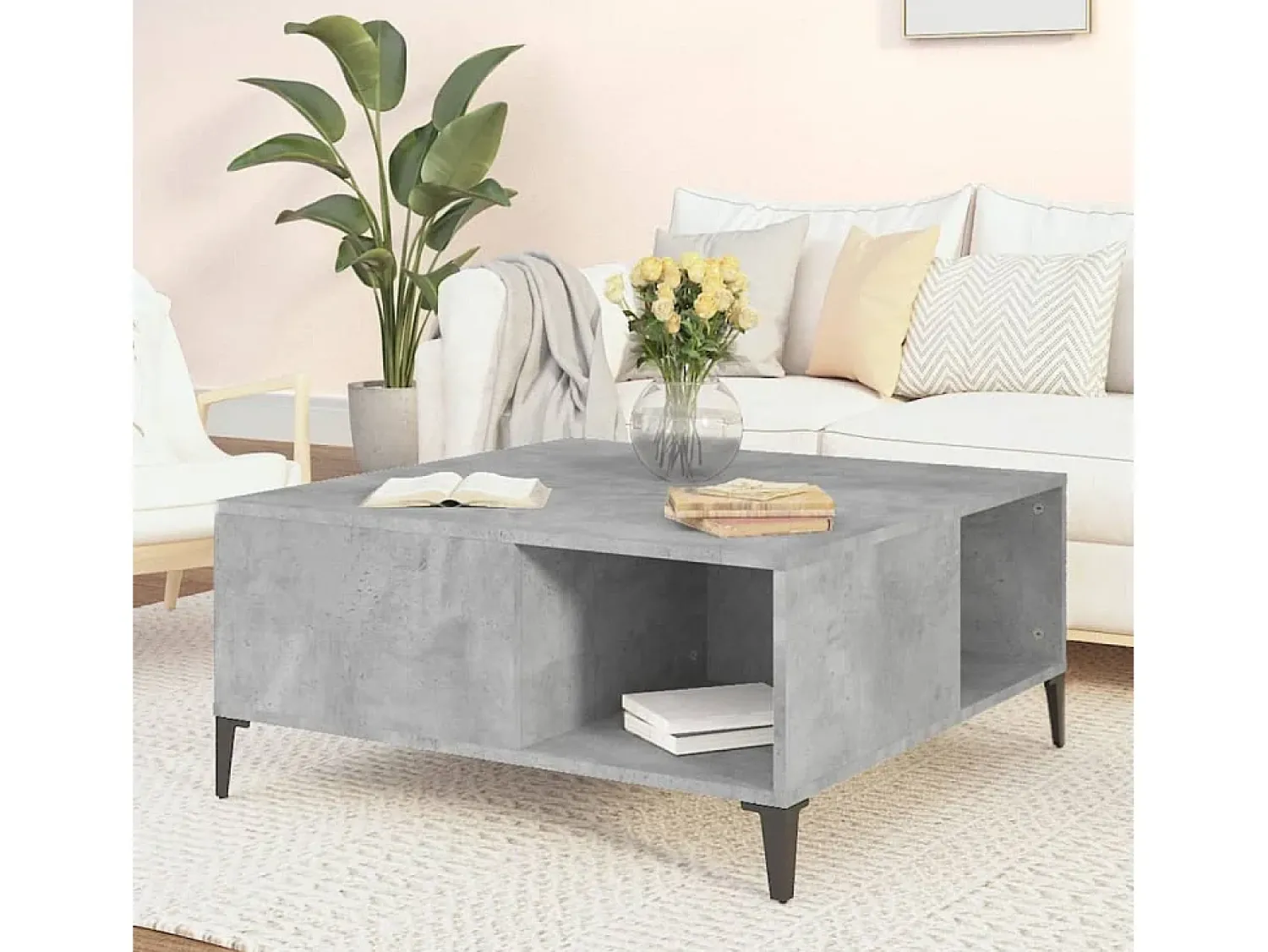 Mesa De Centro* Mesa de centro | Mesa de apoio 80x80x36.5 cm derivados madeira cimento Cinzento