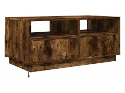 New Mesa de centro | Mesa de apoio com luzes LED 90x49x40 cm carvalho fumado Castanho
