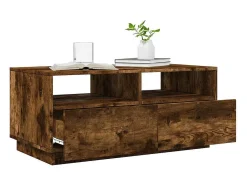 New Mesa de centro | Mesa de apoio com luzes LED 90x49x40 cm carvalho fumado Castanho