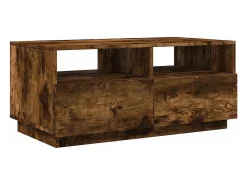 New Mesa de centro | Mesa de apoio com luzes LED 90x49x40 cm carvalho fumado Castanho