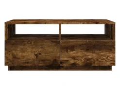 New Mesa de centro | Mesa de apoio com luzes LED 90x49x40 cm carvalho fumado Castanho