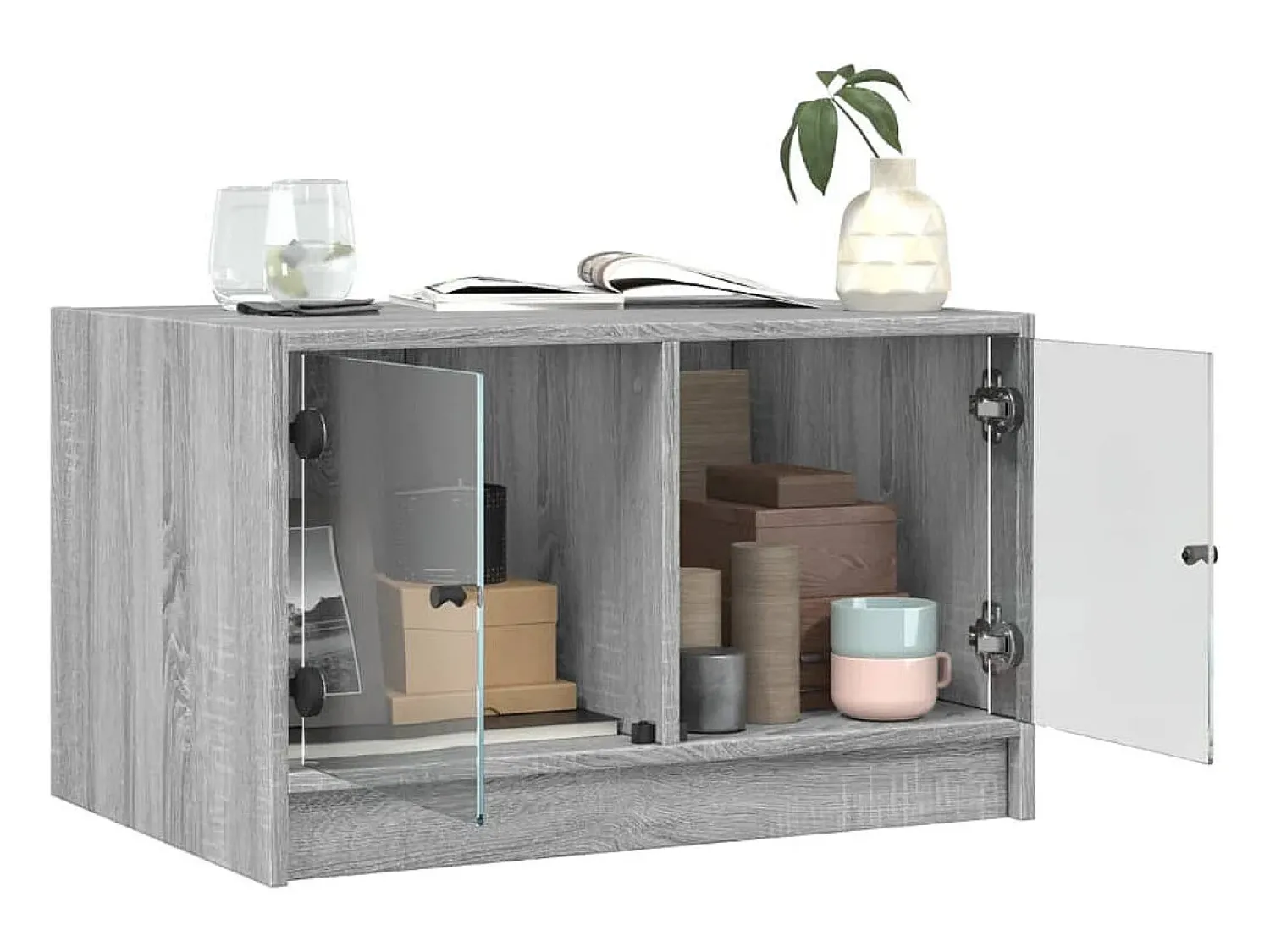 Online Mesa de centro | Mesa de apoio c/ portas de vidro 68x50x42 cm cinza sonoma Cinzento
