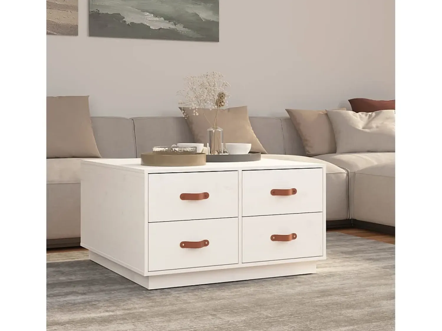 Mesa De Centro* Mesa de centro | Mesa de apoio 80x80x45 cm pinho maciço Branco
