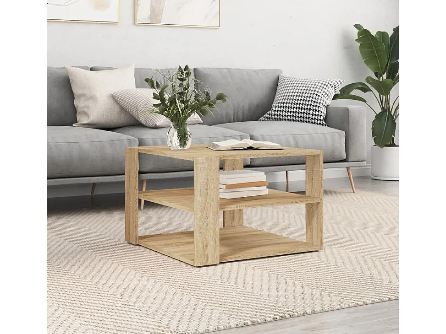 Outlet Mesa de centro | Mesa de apoio 59.5x59.5x40cm derivados madeira carvalho sonoma Castanho