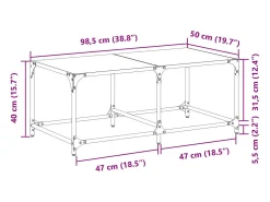 Mesa De Centro* Mesa de centro | Mesa de apoio com topo em vidro 98.5x50x40 cm aço Preto