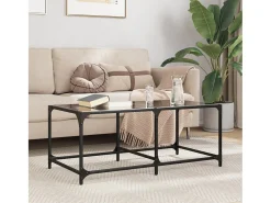 Mesa De Centro* Mesa de centro | Mesa de apoio com topo em vidro 98.5x50x40 cm aço Preto