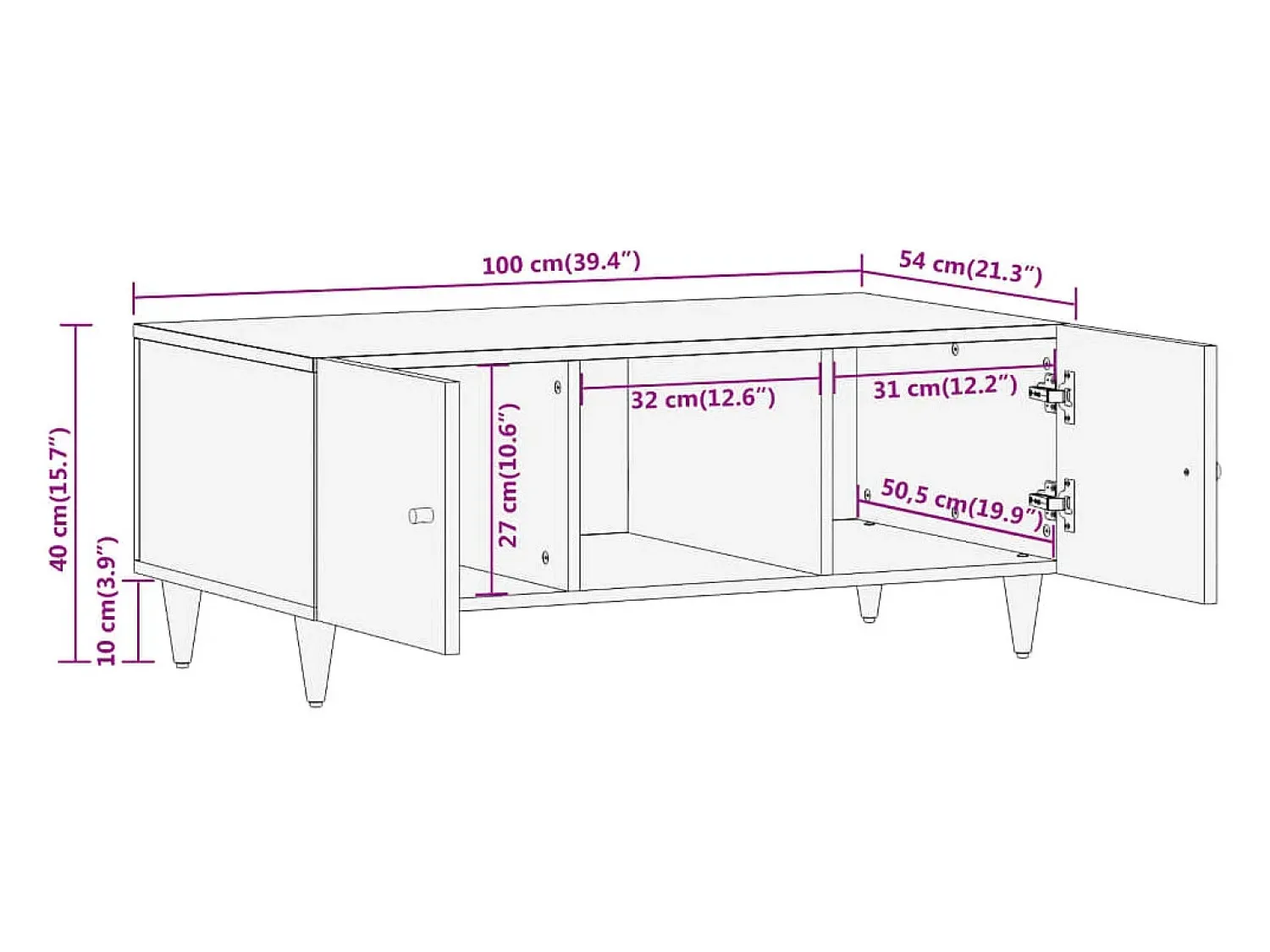 Mesa de centro | Mesa de apoio | Mesa de café 100x54x40 cm madeira de mangueira maciça^ Mesa De Centro