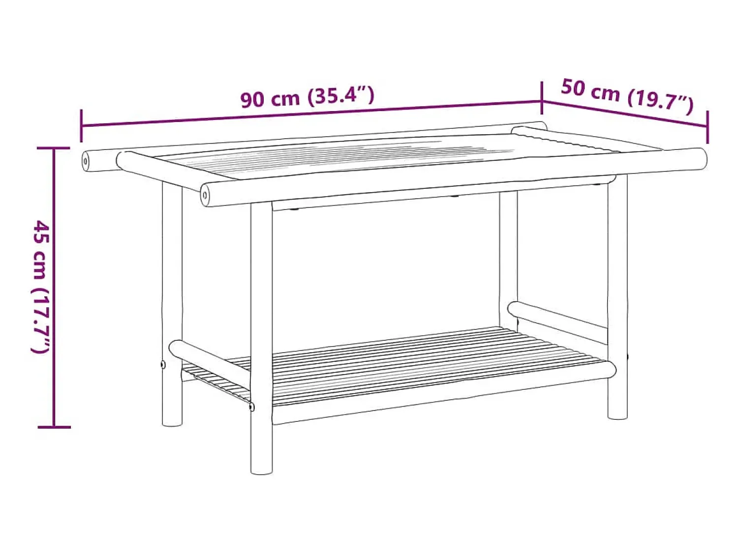 Mesa de centro | Mesa de apoio | Mesa de café 90x50x45 cm bambu^ Mesa De Centro