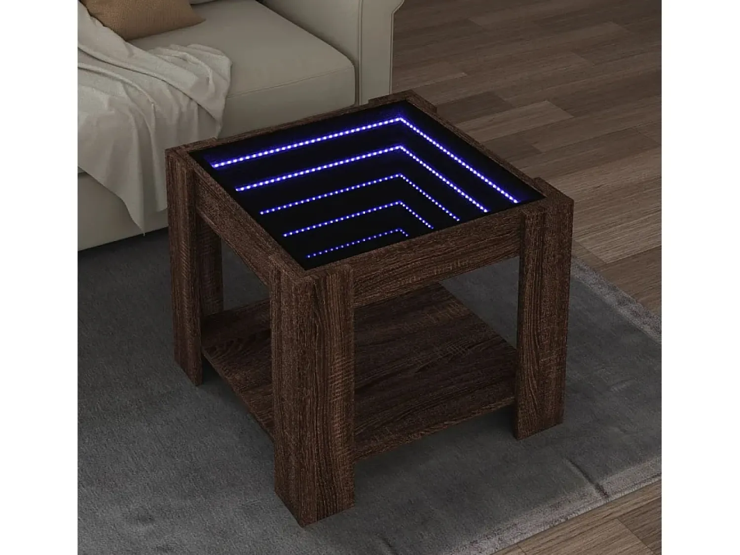 Mesa De Centro* Mesa de centro | Mesa de apoio c/ LEDs 53x53x45 cm derivados de madeira Castanho