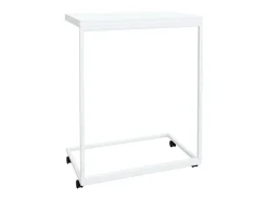 Mesa de centro | Mesa de apoio c/ rodas 55x35x70 cm derivados de madeira branca^ Mesa De Centro