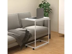 Mesa de centro | Mesa de apoio c/ rodas 55x35x70 cm derivados de madeira branca^ Mesa De Centro