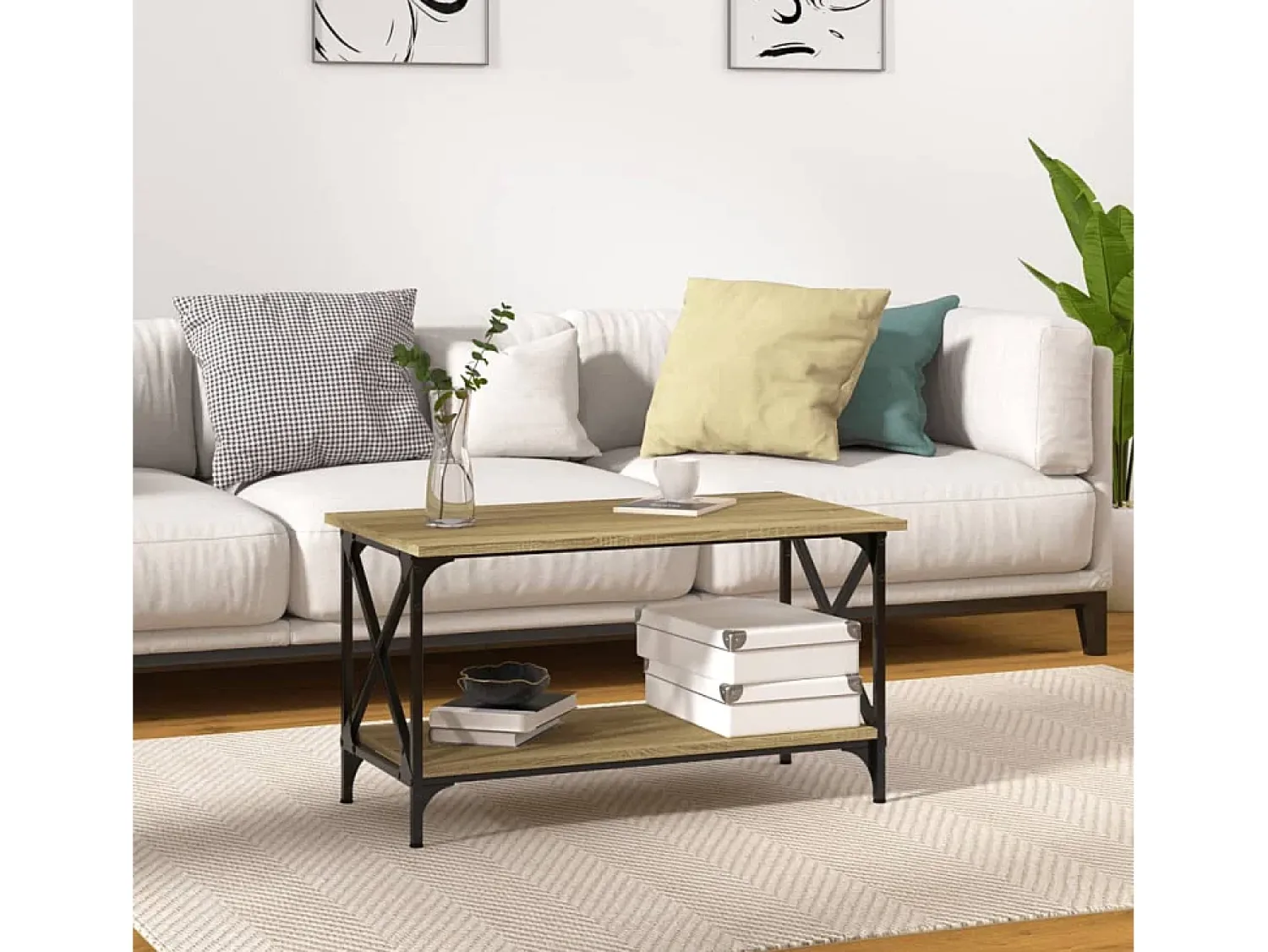 Mesa de centro | Mesa de apoio 80x45x45 cm deriv. madeira/ferro carvalho sonoma^ Mesa De Centro