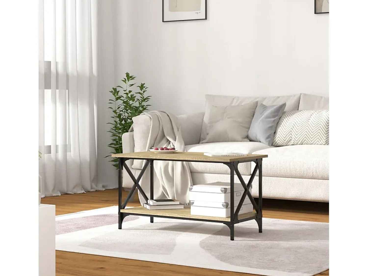 Mesa de centro | Mesa de apoio 80x45x45 cm deriv. madeira/ferro carvalho sonoma^ Mesa De Centro