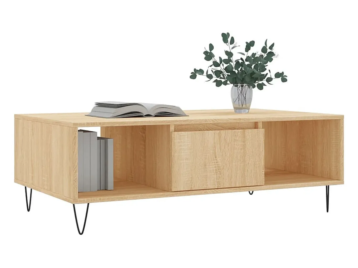 Mesa De Centro* Mesa de centro | Mesa de apoio 104x60x35cm derivados de madeira carvalho sonoma Castanho