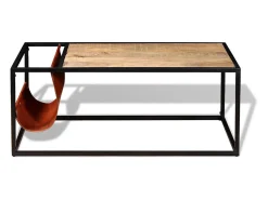 Outlet Mesa de centro | Mesa de apoio c/ suporte de revistas pele genuína 110x50x45 cm Multicor