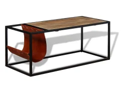 Outlet Mesa de centro | Mesa de apoio c/ suporte de revistas pele genuína 110x50x45 cm Multicor