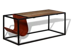 Outlet Mesa de centro | Mesa de apoio c/ suporte de revistas pele genuína 110x50x45 cm Multicor