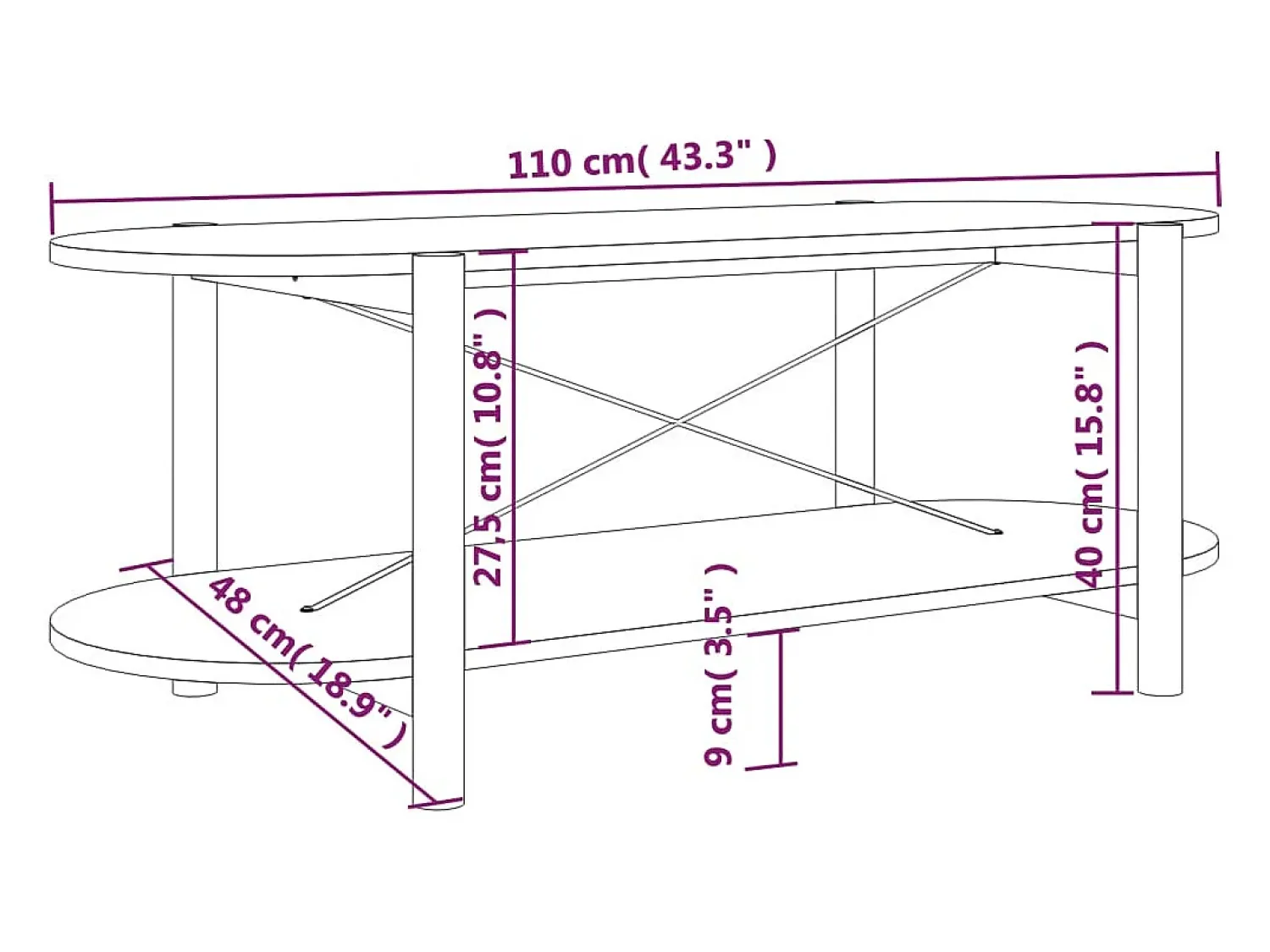 Mesa de centro | Mesa de apoio 110x48x40 cm derivados de madeira^ Mesa De Centro
