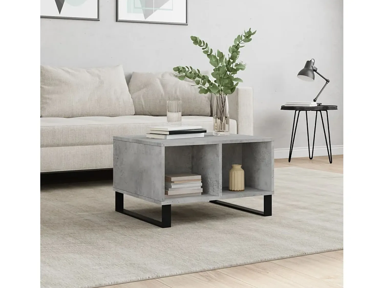 Mesa de centro | Mesa de apoio 60x50x36.5 cm derivados de madeira cinza cimento^ Mesa De Centro