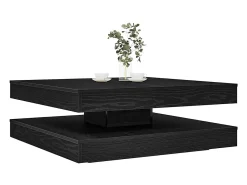 Mesa De Centro| Mesa de centro | Mesa de apoio giratória 360 graus carvalho 90x90x34.5 cm Preto