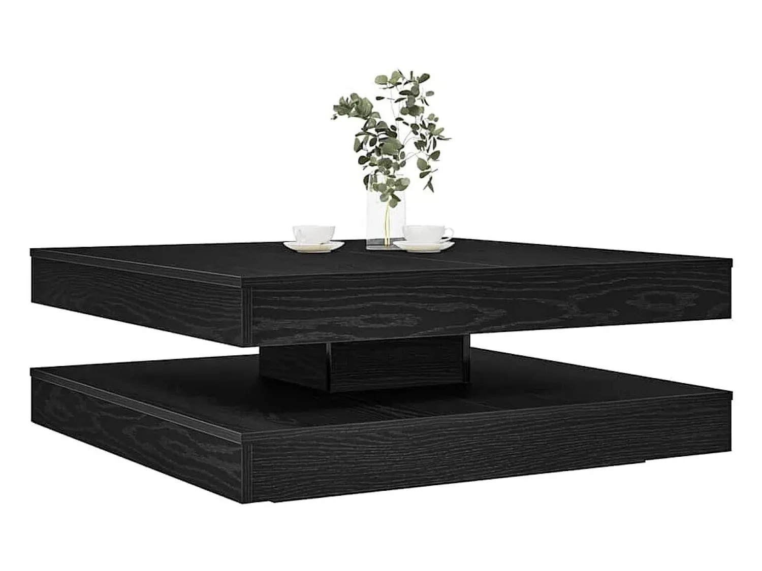 Mesa De Centro| Mesa de centro | Mesa de apoio giratória 360 graus carvalho 90x90x34.5 cm Preto
