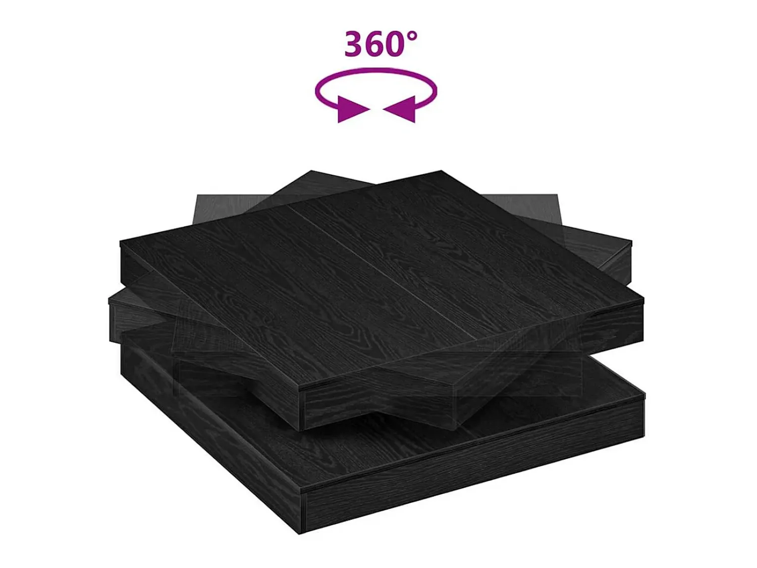 Mesa De Centro| Mesa de centro | Mesa de apoio giratória 360 graus carvalho 90x90x34.5 cm Preto