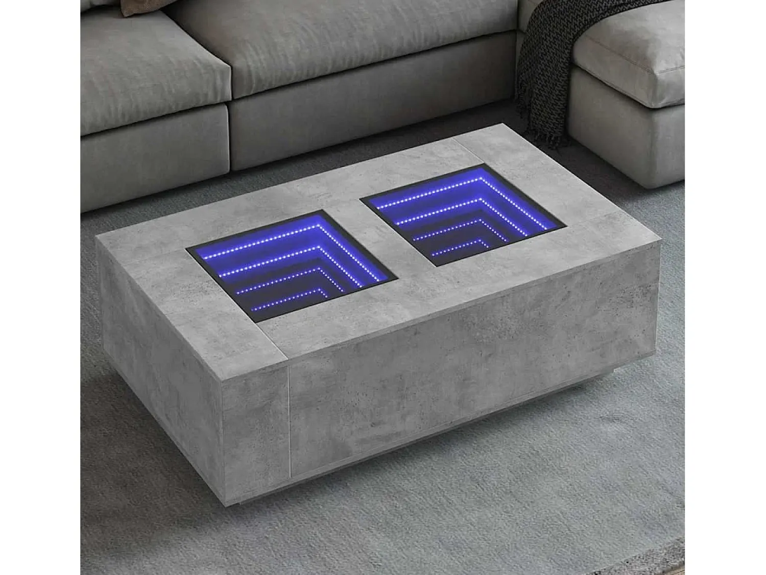 Mesa De Centro* Mesa de centro | Mesa de apoio luzes LED Infinity 116x69x40 cm cimento Cinzento
