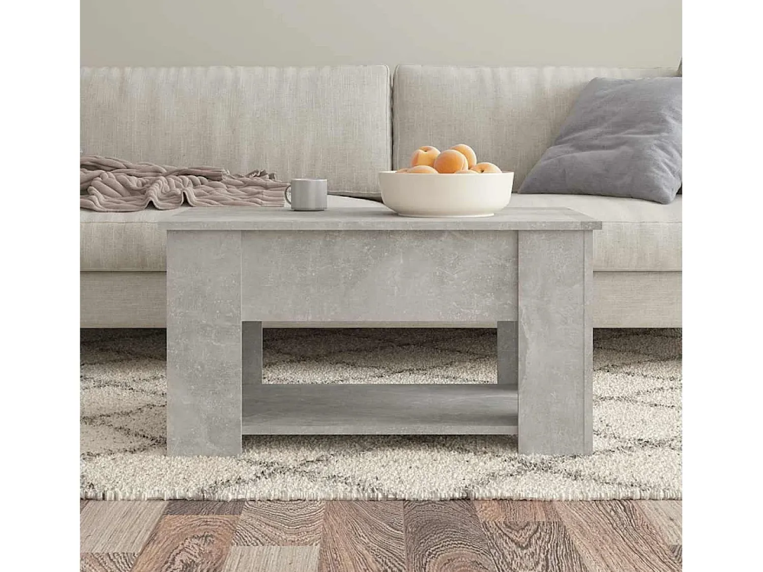 Mesa de centro | Mesa de apoio 79x49x41 cm madeira processada cinza cimento^ Mesa De Centro