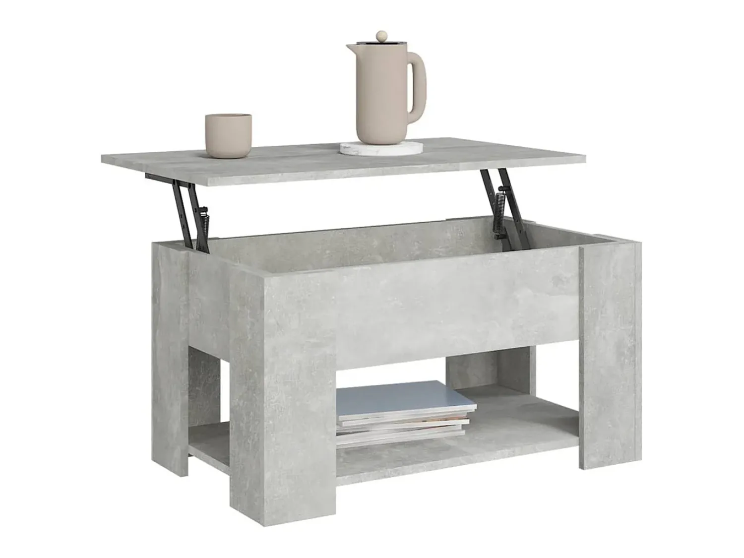 Mesa de centro | Mesa de apoio 79x49x41 cm madeira processada cinza cimento^ Mesa De Centro
