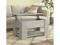 Mesa de centro | Mesa de apoio 79x49x41 cm madeira processada cinza cimento^ Mesa De Centro