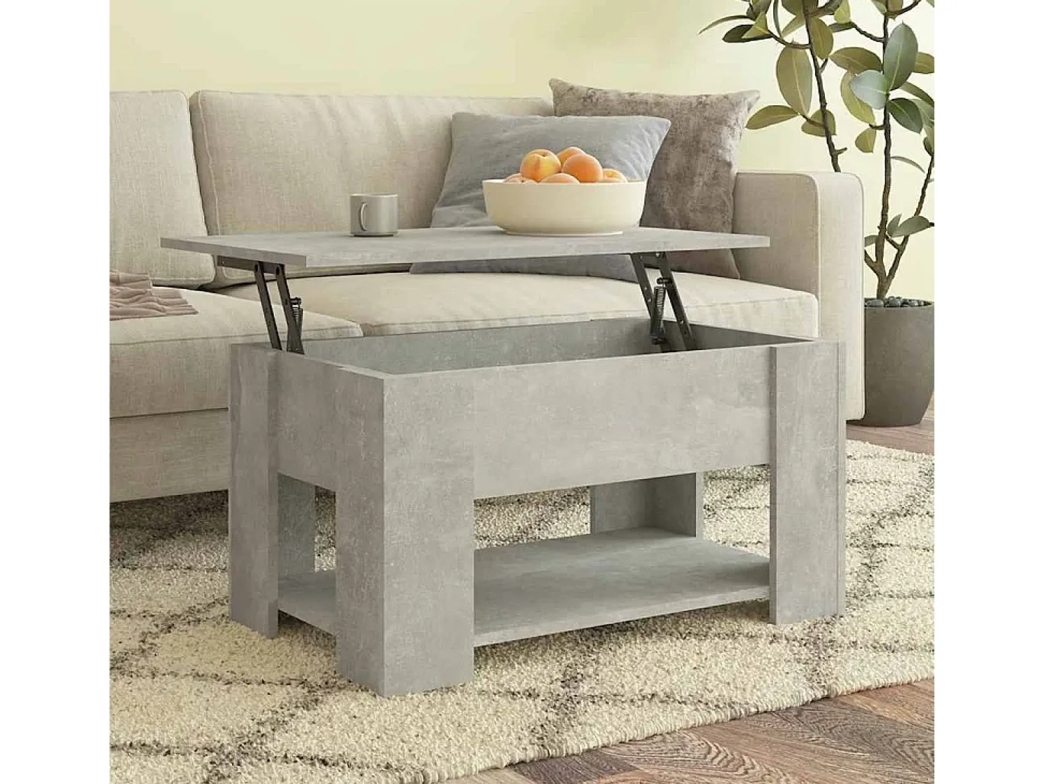 Mesa de centro | Mesa de apoio 79x49x41 cm madeira processada cinza cimento^ Mesa De Centro